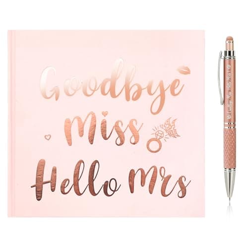 Image of HOWAF Goodbye Miss Hello Mrs Notebook Pink & Rose Gold Hen Party Guest Book Team Bride Advice Book Hen Party Keepsake Gift For The Bride To Be, Includes Rose Gold Diamond Pen