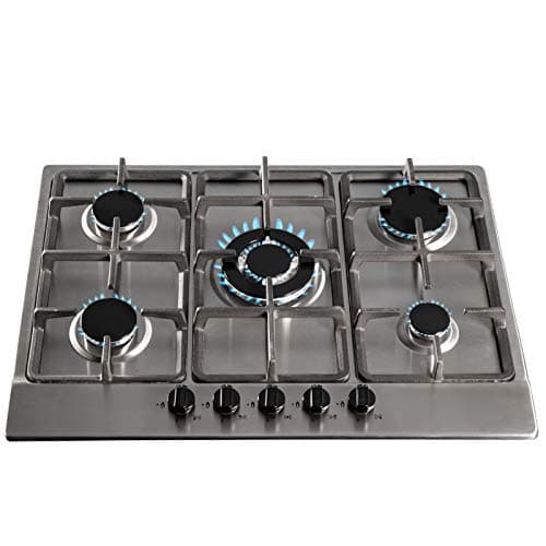 Image of SIA 70cm Stainless Steel 5 Burner Gas Hob With Cast Iron Pan Stands & Wok Burner