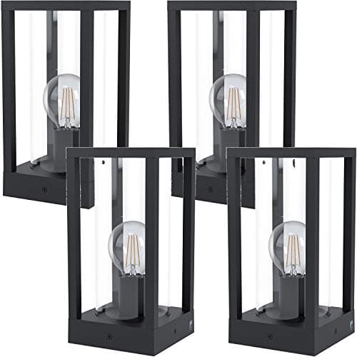 Image of 4 Pack IP44 Outdoor Bollard Light -Black Cast Aluminium Box- 40W E27 Lamp Post - Weatherproof Waterproof Driveway Path Garden lamp Post Tall