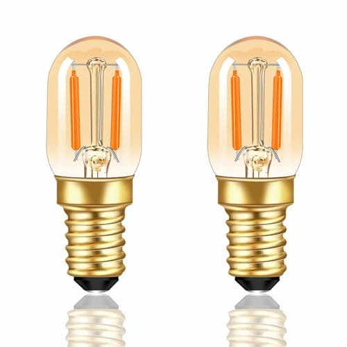 Image of Caldarax 2 Pack E14 LED Light Bulb 1W, Amber Glass E14 LED Vintage Filament SES Small Screw Bulbs Ultra Warm White 2200K Mini T22 Tubular Bulb, 100LM, 10W-15W Equivalent
