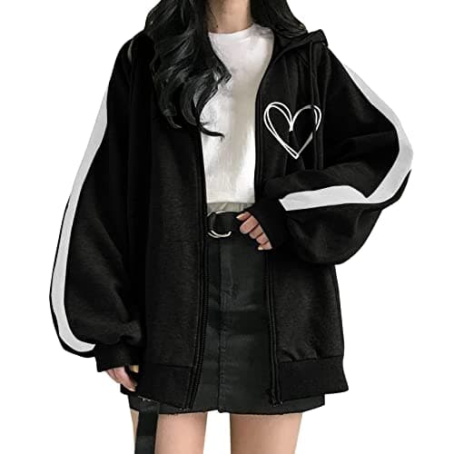 Image of Generisch Fitness Hoodie Women's Oversized Basic Hoodies E Girl Baggy Sweatshirts Jacket Teen Girls Pullover Optical Illusion, black, S