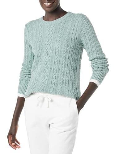 Image of Amazon Essentials Women's Fisherman Cable Knit Long-Sleeve Crewneck Jumper (Available in Plus Size), Sage Green Heather, XS