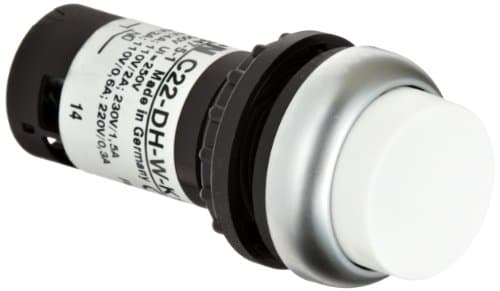 Image of Eaton C22-DH-W-K10 Pushbutton Switch, Extended Mounted, Momentary Operation, White Button Color, Silver Bezel Color, SPST-NO Contacts