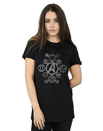 Image of Marvel Women's Avengers Infinity War Distressed Metal Icons Boyfriend Fit T-Shirt Black Medium