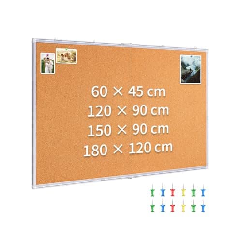 Image of Large Cork Notice Board with 12 Pushpins for Wall, 180 x 120cm Thicken Vision Board, Pinboard for Home Kitchen Bedroom Office School, Aluminium Frame