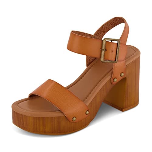 Image of Dunes Women's Peru Faux Wood Sandal +Comfort Foam & LiteSole Technology, Wide Widths Available, Tan, 6.5 UK