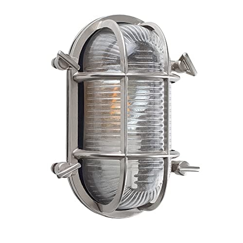 Image of MiniSun | Modern IP64 Rated Oval Nautical Frosted Lens & Polished Aluminium Metal Outdoor Wall Light Complete with a 4w LED Filament Bulb | Outdoor Lights & Home/Garden Essential | Mains Wired