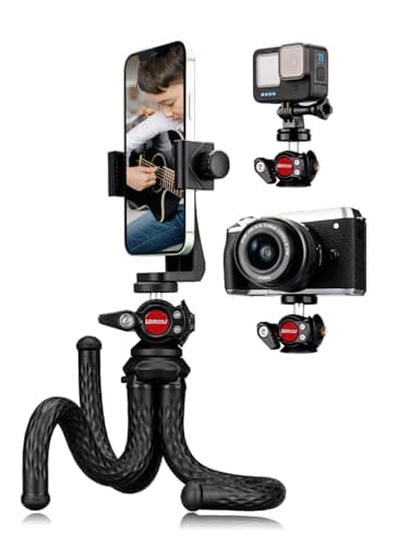 Image of Lammcou Gorilla Pod Tripod for Smartphone, Flexible Phone Tripod with 360° Ball Head & XL Vertical Horizontal Phone Clamp Mount, Octopus Bendy Tripod for iPhone Vlogging Live Streaming Video Recording