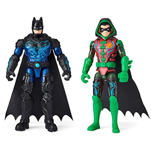 Image of DC Comics Batman 4-inch Bat-Tech Batman and Robin Action Figures with 6 Mystery Accessories, for Kids Aged 3 and up