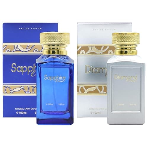Image of Aftershave 2 Oud Eau De Parfum Bundle Gift Set for Men 100ml x2 – Diamond & Saphire Luxury Arabian Oud Perfume Duo – Long Lasting Intense Woody Spicy Fragrance – Ideal Men’s Gift Set for Him