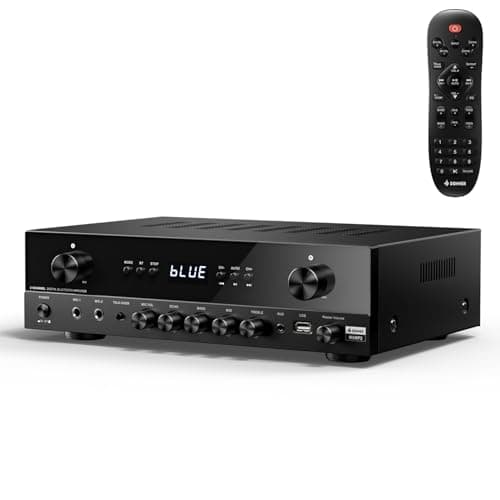 Image of Donner Stereo Audio Amplifier, 600W Peak 2 Channel Receiver with Bluetooth 5.3, Phono, Optical, Coaxial, USB, FM, 2 Mic-in, Aux, RCA Input for Home, Karaoke, Theater Speakers, MAMP2