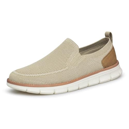 Image of ADQ Mens Loafer Flat Slip On Walking Shoes Mesh Breathable Lightweight Soft for Driving Casual Beige