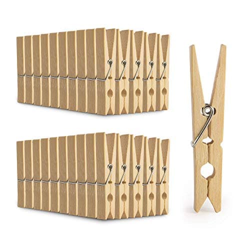 Image of Bamboo Pegs - Pack of 100 | Wooden Clips | Strong Clothes Peg for Washing Lines | Arts Crafts & Photo Hanging Crafting | Washing and Laundry Clothespins | Pukkr