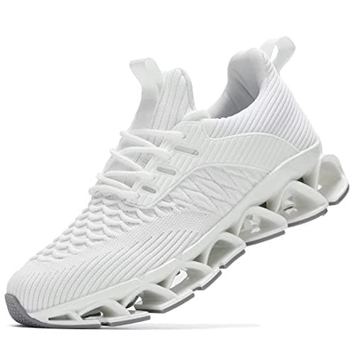 Image of Wrezatro Womens Sneakers Walking Running Shoes Casual Fashion Comfortable Non Slip Work Sport Athletic Sneakers, White, 7 UK