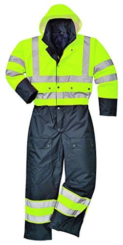 Image of Portwest S485 Men's Hi Vis Winter Work Coveralls Waterproof 300D Polyester Protective Boiler Suit Durable Overalls Thermal Lined Workwear Rain Suit, Yellow / Black, 6X-Large