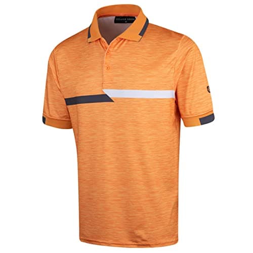 Image of Island GREEN Men's Chest Stripe Polo Shirt, Mango Orange Marl, Large