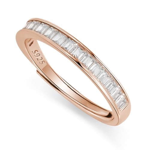 Image of Meissa Silver Rings for Women Cubic Zirconia Bridal Wedding Bands Size Adjustable Channel Baguette Cut Diamond Statement Ring 925S Simple Stacking Ring for Her, Rose Gold