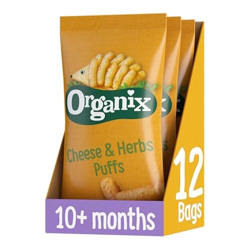 Image of Organix Cheese & Herb Puffs Toddler Snack Puffs 10+ Months Multipack 4x15g (Pack of 3)