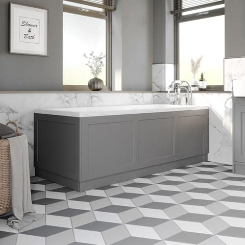 Image of Affine® Traditional 1700 Side Front Panel & 700mm End MDF Bath Panel 18mm, Wooden Panels for Bathroom Baths Soaking Tubs, Adjustable Plinth, Easy to Cut, Matt Dark Grey