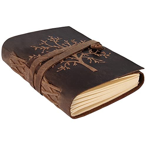 Image of moonster Vintage Leather Journal Notebook – Embossed Tree of Life Diary for Journaling, Writing & Notes – Handmade and Refillable Diary - 400 Pages Collage Ruled Lined Paper, 7x5