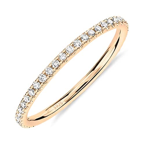 Image of PAVOI 14K Gold Plated Sterling Silver CZ Simulated Diamond Stackable Ring Eternity Bands for Women