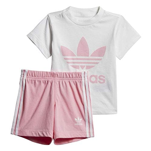 Image of Adidas Short Tee Set - Top: White/Light Pink Bottom: Light Pink/White, 2-3Y
