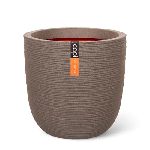 Image of CAPI EUROPE - Planter ball Rib NL - 43x41 - Warm taupe - Opening Ø35 - Pot for indoor and outdoor use - Shatterproof - 100% recyclable - KWTR933