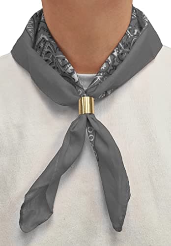 Image of Komonee Tie Neck Ring Loop Clasp Gold Colour With Grey Paisley Bandana Head Scarf Headbands Handkerchief Cowboy Cotton Bib Party Face For Mens Womens Unisex