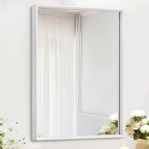 Image of AAZZKANG Mirrors for Wall Rectangular Metal Framed Mirror Farmhouse Bathroom Bedroom Hanging Mirror Wall Decor White Small