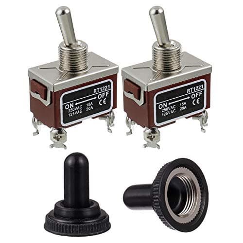 Image of BOJACK RT1221 Toggle Switch 125V 20A 250V 15A DPDT ON - OFF 4 terminal pin Rocker Switch with Metal Waterproof Cap (Pack of 2 pcs)