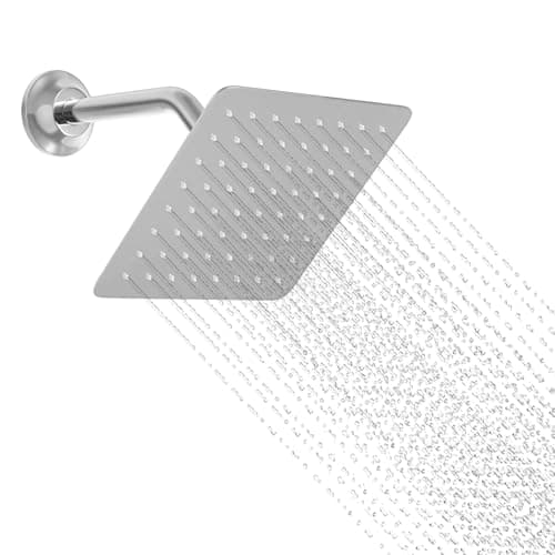 Image of KAITAIHD Chrome Shower Head 8 inch Ultra Thin Square Shower Head with Shower Arm, Wall Mount