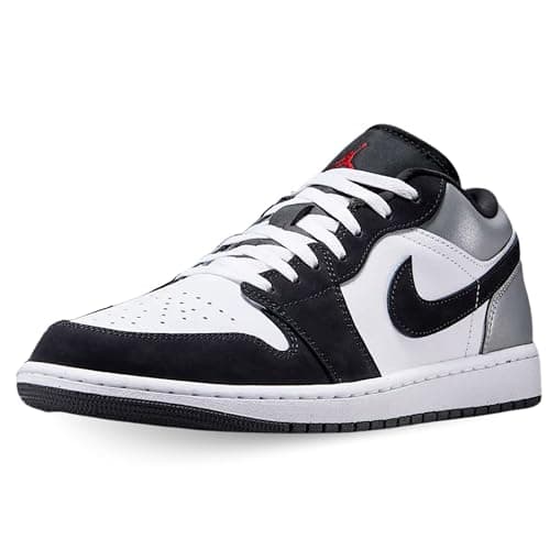 Image of Air Jordan 1 Low SE Men's Shoes (HF3148-106, White/Black/Matte Silver/Fire Red), White/Black/Matte Silver/Fire Red, 10 UK