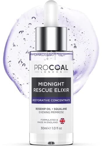 Image of Face Oil, Midnight Rescue Elixir Face Oil Serum 30ml by Procoal - Anti Ageing Face Serum For Soft, Supple, and Glowing Skin, Rosehip Face Oil, Evening Primrose & Squalane, Made in UK