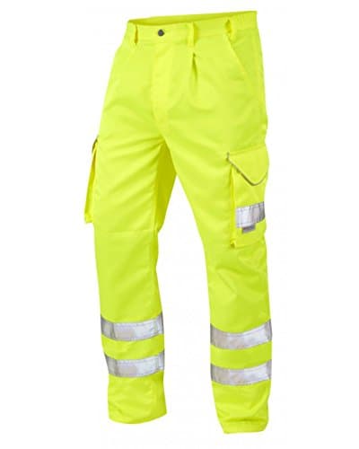 Image of Leo Workwear Hi Vis Cargo High Visibility Bideford Polycotton Work Trouser in Orange and Yellow 28"-56" (34" Short, Yellow - CT01-Y)