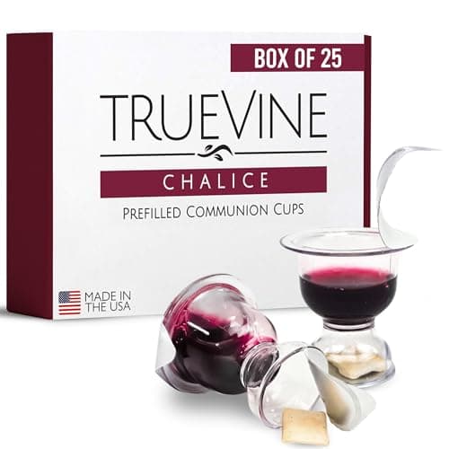 Image of TrueVine Chalice Prefilled Communion Cups and Wafer Set - Prefilled Communion Cups With Bread & Juice - Fresh, Easy-Open Communion for Your Service (25 Chalices)