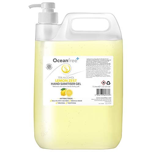 Image of Lemon Zest Hand Sanitiser Gel - 5L Litre with Pump - 70% Alcohol - Made in the UK (Single)