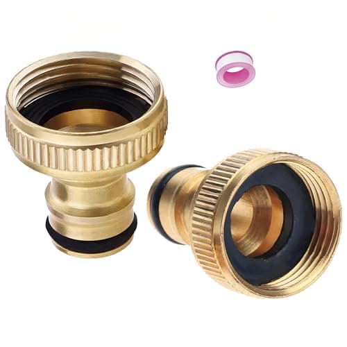 Image of 2 Pack Garden Hose Tap Connector - 3/4 inch Brass Female Threaded Tap Connector, Threaded Faucet Adapte for Outside Water Pipe with Attachment