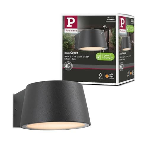 Image of Paulmann 94713 LED wall luminaire Capea insect-friendly IP44 96x128mm 2200K 6W 550lm 230V 98° black aluminium gold light wall lamp gold light