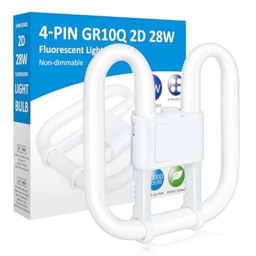 Image of GR10q 4-Pin Bulb 28W 3500K Warm White, 2D Square CFL Compact Fluorescent 4 Pin Light Bulb, GR10q DD Flat Butterfly Bulb for Flush Ceiling Light, 4 pin Bathroom Light Bulbs, 1 Pack-19.0 * 19.5CM