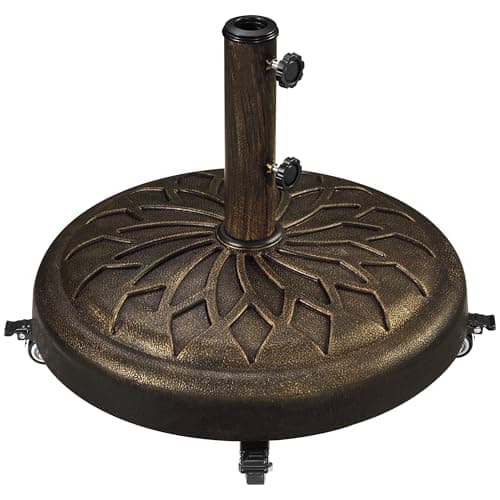 Image of Yaheetech 25kg Resin Garden Parasol Base, Heavy Duty Umbrella Stand Holder with Wheels,Outdoor Round All Weather Patio Umbrella Stand for Deck Poolside Bronze
