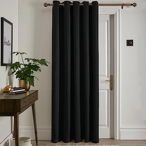 Image of Fusion Strata Black Eyelet Curtain – Single Panel W66 x L84 (168 x 214cm) – Thermal Insulated – Bedroom/Living Room/Door – Modern Blackout Drape