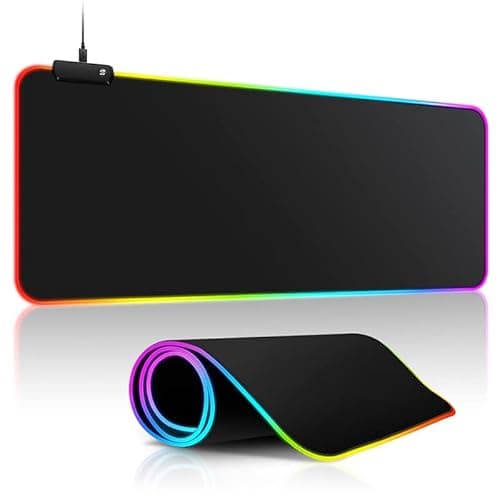 Image of TORGEER RGB Gaming Mouse Mat 800x300mm, LED Desk Pad 11 Lighting Modes, Non-Slip Rubber Base, Anti-Fray Stitched Edge, Washable, 4mm Thick - Black (Black)