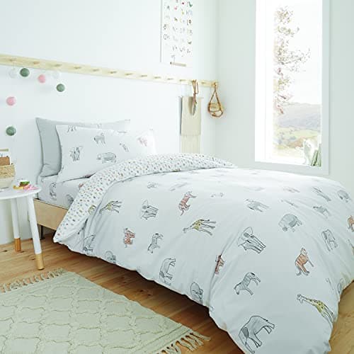 Image of Bianca Zoo Animals Cotton Single Duvet Cover Set with Pillowcase White