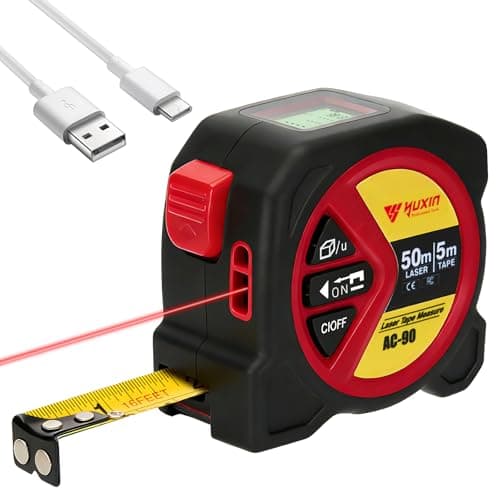 Image of 3-in-1 Laser Tape Measure, Cross Line Level, Digital Distance Meters 164ft/50m, Backlit LCD Display, Building Measurement Device, Pythagorean/Area/Volume Calculation & 5 m Tape Measure
