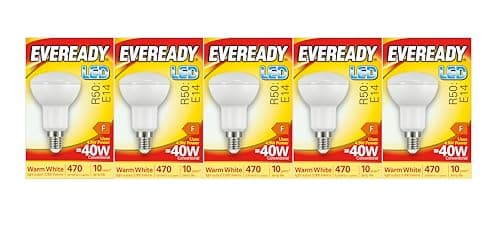 Image of Eveready LED R50 Reflector Bulb E14 (SES/Small Edison Screw) Warm White (3000k) 4.9 Watt / 40 Watt Equivalent. Pack of 5 Bulbs