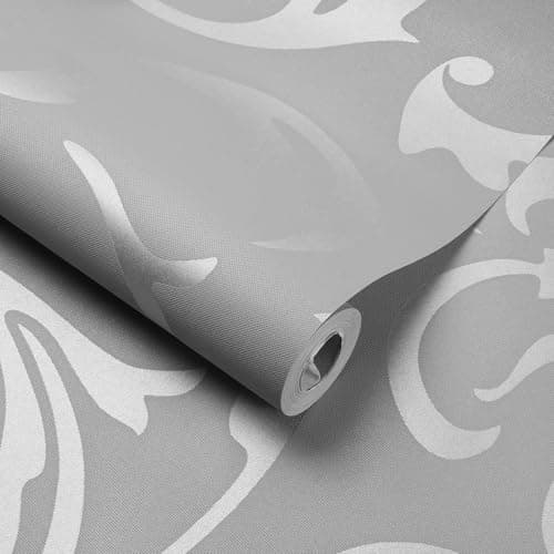 Image of Tarwanear Silver Grey Wallpaper for Living Room,Modern Luxury Damask Embossed Textured Feature Wall Cover for Bedroom TV Background Hallway