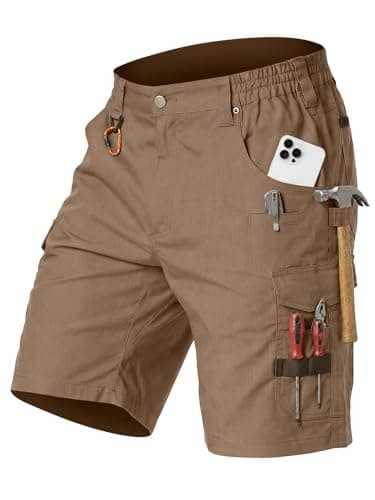 Image of Cargo Work Shorts Men Ripstop Tactical Shorts Men Water Resistant Fishing Shorts for BDU Safari Hiking (No Belt), Wolf brown, 20