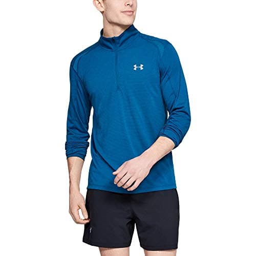 Image of Under Armour Streaker 2.0 Half Zip, Long Sleeve Warm Up Top for Running, Zip Up Top with Modern Fabric Men, Blue (Teal Vibe/Teal Vibe/Reflective (417)), 2XL