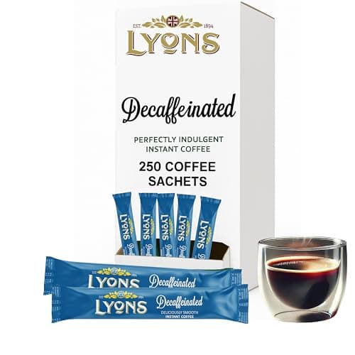 Image of 250pcs Lyons Individual Decaffeinated Instant Coffee Sachets - 1.5g Decaf Coffee Sticks - Single Serve Individual Hot Drink Sachets for Hotels, Offices and Travel