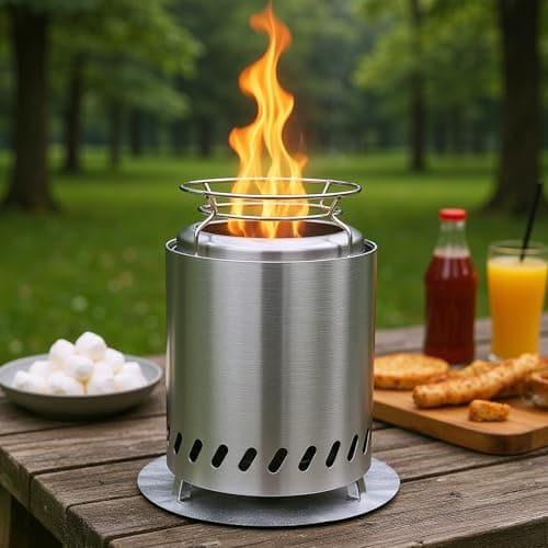 Image of Smokeless 18cm Tabletop Fire Pit, Stainless Steel Smokeless Portable Stove for Camping Outdoor & Patio Wood or Pellet Fueled with Carrying Bag & two Mini Sticks (7Inches)